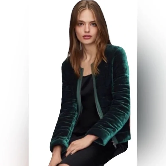 Eileen Fisher Emerald Green Fully Lined Quilted Zip Front Jacket Sz.S/P